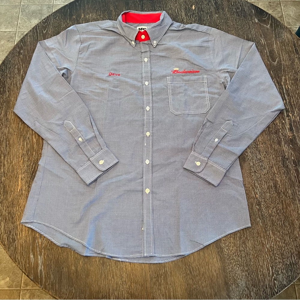 Budweiser Bud Light Long Sleeve Uniform Work Shirt Embroidered DAVE